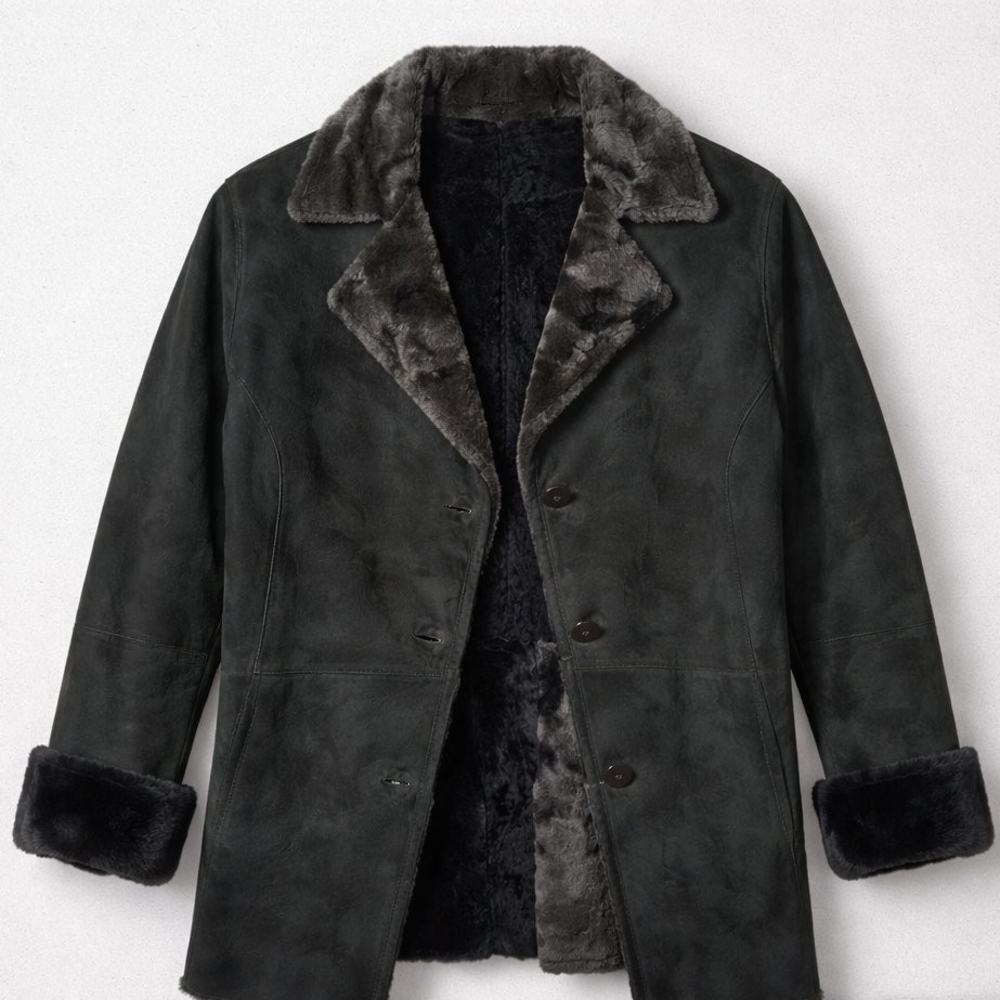 Vintage Genuine Leather Shearling Suede Fur Coat Size L